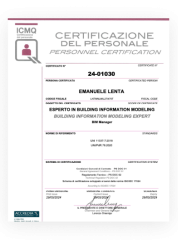 Certificato ICMQ  Esperto in Building Information Modeling  BIM Manager